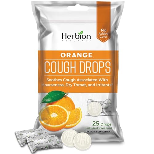 Herbion Naturals Cough Drops with Natural Orange Flavor Dietary Supplement Soothes Cough For Adults and Children Over 6 Years 25 Drops No Artificial Flavor No Added Color