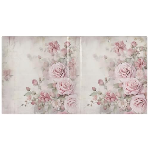 Image of 3 Ring Binder Pink Rose Flower Muted Color 1.5 inch Binders Three Ring Binders with Clipboard Fit 8.5'' x 11'' Paper 3 Interior PVC Clear Pockets for Office Supplies