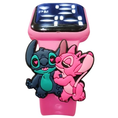 Relógio Infantil Digital Angel & Stitch Temático, Divertido e Prático para Crianças Rosa