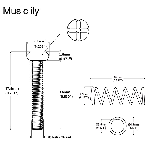 Musiclily Pro Metric M3x16mm Stainless Steel Saddle Intonation Screws and Springs Set for Import Strat Style Electric Guitar Tremolo Bridge,Original Color (Set of 6) - Image 2