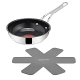 Jamie Oliver by TEFAL Classic Cook Bratpfanne 20 cm, inkl. Pfannenschoner, antihaftbeschichtete Keramikoberfläche, Thermo-Signal, für alle Herdarten, Edelstahl, H881S255