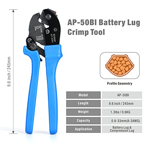iCrimp AP-50BI Battery Cable Ring Terminal Crimper for 8, 6, 4, 2AWG Copper Cable Lugs, Heavy Duty Wire Lugs and Battery Cable Ends by IWISS - Image 2