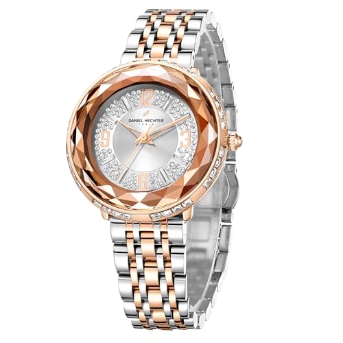 Daniel Hechter Paris Palais-Royal Collection Unique Analoge Watch for Women Withdiamond Cut Glass Dial and Stainless Steel Strap-DHW2003