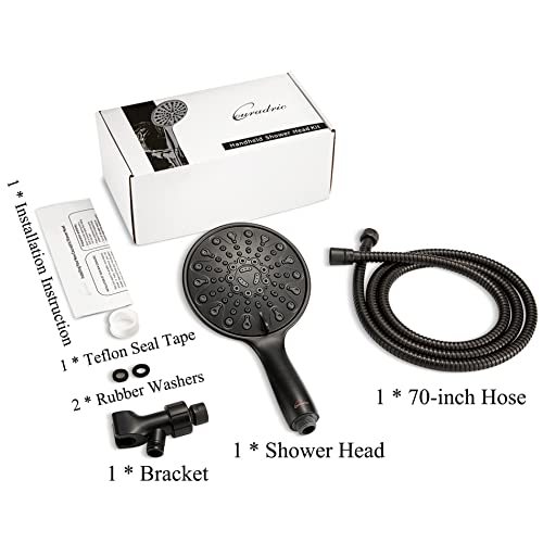 Couradric Handheld Shower Head, 6" Oil-Rubbed Bronze Face 6 Spray Setting Shower Head With High Pressure, Brass Swivel Ball Mount And Extra Long Flexible Stainless Steel Hose #TOP6