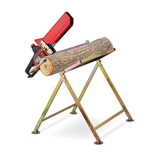 Relaxdays Cavalletto Taglialegna con Supporto Motosega, Tagliare Legno, Misurazione, Pieghegvole, Max. 120 kg, Dorato