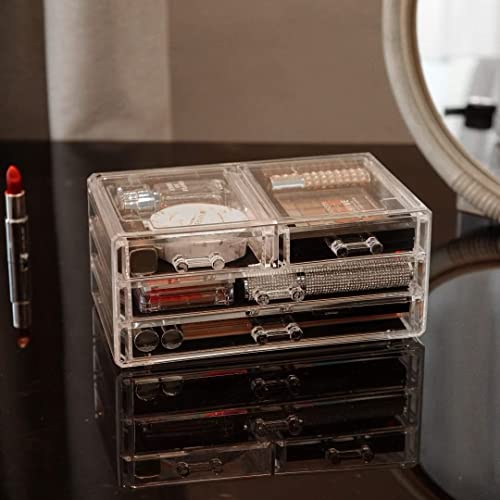 Cq Acrylic Clear Makeup Organizer And Storage Stackable Skin Care Cosmetic Display Case With 4 Drawers Make Up Stands For Jewelry Hair Accessories Beauty Skincare Product Organizing,Set Of 2 #TOP4