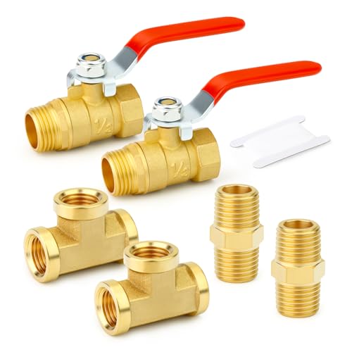 Image of GASHER 6PCS 1 /2 Inch NPT Brass Pipe Fitting, Ball Valve, Barstock Tee Brass Pipe Fitting and Air Hose Fitings