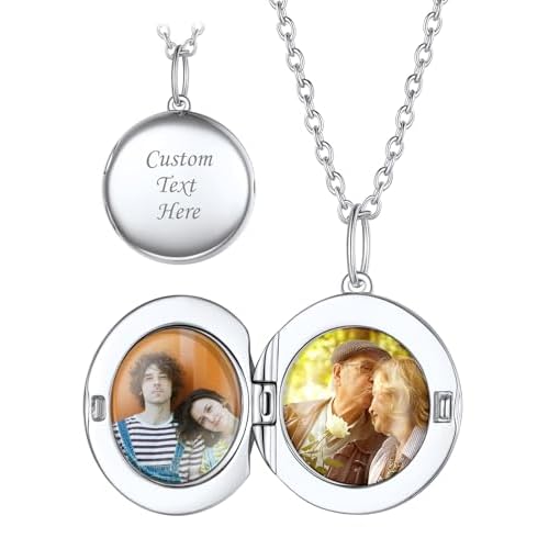 Custom4U Round/Oval Locket Necklace that Holds Picture, Half-open Personalized Photo Medallion Pendant 925 Sterling Silver/Stainless Steel Chain 16"/18"/20"/22", Memory Gifts for Mother Mom