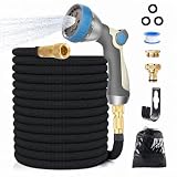 15M/50FT Flexibler Gartenschlauch, Wasserschlauch Dehnbar mit 8 Modi Wassersprühpistole, Adapter für 1/2' 3/4' Zoll und Wandhalterung, Schlauch Flexibel Bewässerung für den Außenbereich