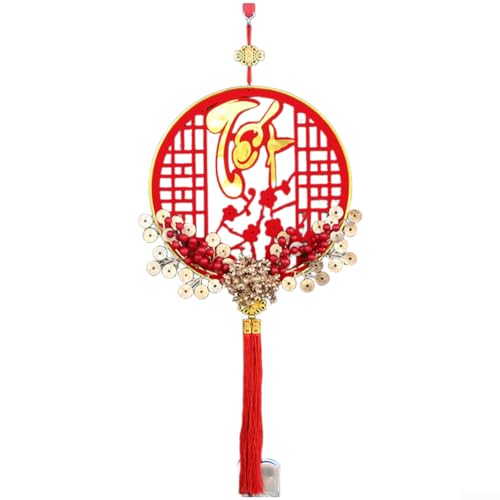 Carillon éolien en bois fait à la main en fleur de prunier vietnamien pour le Nouvel An, festival TET et célébration lunaire - Ornement traditionnel rouge et doré avec FES(Nouvel An lunaire)