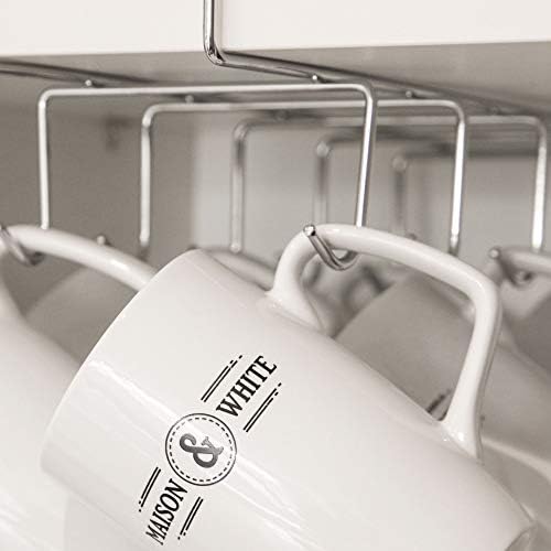 Under Shelf Cabinet Mug Rack | Large Cupboard Storage Saver & Holder | Chrome Rack with Hanging Hooks for Mugs | Kitchen Drinkware Organiser | M&W