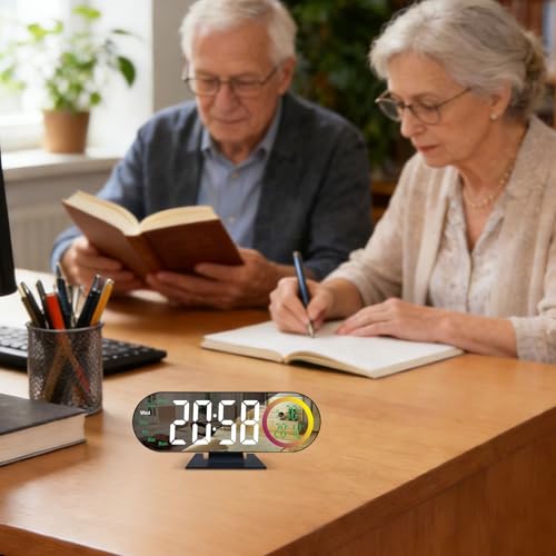 Reloj digital de mesa espejo LED con fecha para evitar retrasos 3