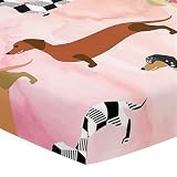 Morbuy Sábana Bajera Cuna Bebe, Sabanas, Estampado de Perro Salchicha Ábana Capazo Ajustable Transpirable Funda de Cuna Universal para Colchones Ovalados, Rectangulares (Rosa,80x40cm)