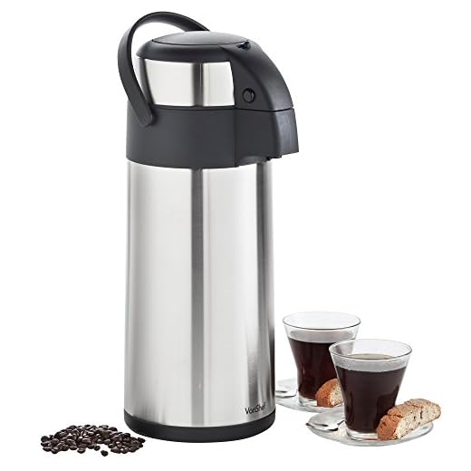 VonShef Thermal Airpot Carafe Coffee Beverage Dispenser Stainless Steel, Large 5 Liter or 170 fl oz Capacity ,Silver/Black