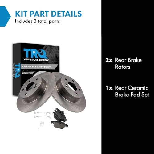 Image of TRQ Rear Brake Pad and Rotor Set Ceramic Compatible with 2012-2015 Mercedes-Benz C250 2008-2012 C300
