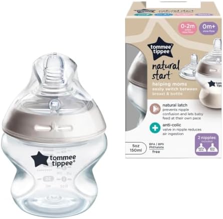 Tommee Tippee Natural Start Anti-Colic 5 oz BPA Free Baby Bottle, Newborn 0+ months, Slow Flow Breast-Like Nipple, Self-Sterilizing, Designed for Seamless Transition Between Bottle & Breast, Pack of 1