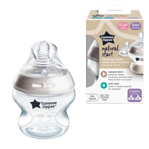 Image of Tommee Tippee Natural Start Anti-Colic 5 oz BPA Free Baby Bottle, Newborn 0+ months, Slow Flow Breast-Like Nipple, Self-Sterilizing, Designed for Seamless Transition Between Bottle & Breast, Pack of 1 | Pack of 1, Slow Flow Breast-Like Nipple, Self-Sterilizing, Seamless Bottle-to-Breast Transition, BPA Free
