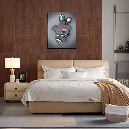 Canvas Wall Art For Bedroom Framed 3D Metal Sculpture Effect Love Heart Wall Art Decor For Living Room Couple Modern Abstract Poster Artwork Pictures Paintings For Home Hotel #TOP5
