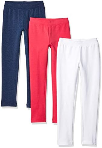Amazon Essentials Girls' Leggings, Pack of 3, Navy Heather/Raspberry/White, Medium