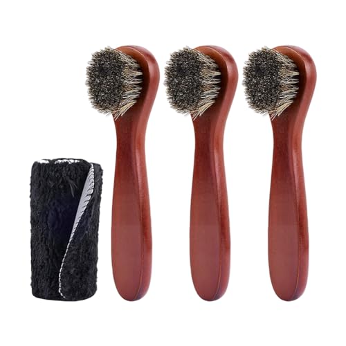 JIHUOO Lot de 3 brosses en CRIN de Cheval - Pinceaux de Cirage pour Chaussures - Pinceaux applicateurs de Cirage - Brosses d'entretien des Bottes en Cuir - Brosses de Nettoyage de Chaussures en Cuir