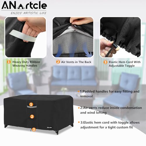 Image of ANartcle Patio Coffee Table Cover, 600D Waterproof Heavy Duty Rectangular Outdoor Table Cover,Patio Furniture Covers,48 x 28 x 16 inch,Black