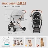 EchoSmile Ein-Knopf-Falt Hundewagen, Hundebuggy bis 20kg für kleine mittel Hunde & Katzen, Hunde Buggy & Katzenwagen mit Umkehrbarer Griff, Stoßdämpfung & Abnehmbares Waschbares Pad (Grau)