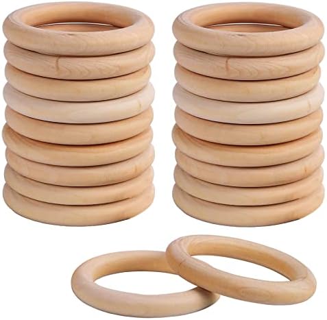 Wooden Rings, 20 Pcs Natural Wood Loop Ring Pendant Connectors for Craft DIY Jewelry Making (70 mm)