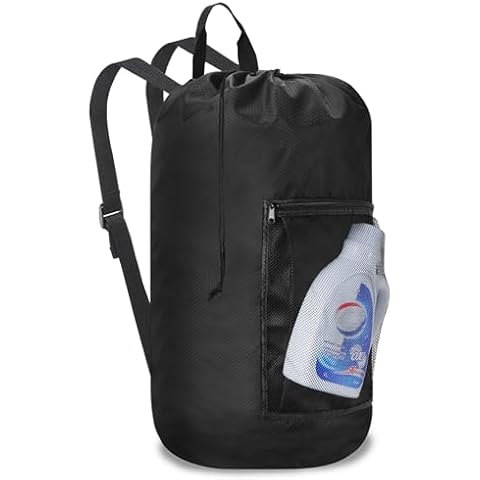 Femuar Laundry Bag Backpack Durable Laundry Bag with Shoulder Straps and Mesh Pockets Portable Laundry Dirty Clothes Hamper Bag for College Dorm (Black) Cover