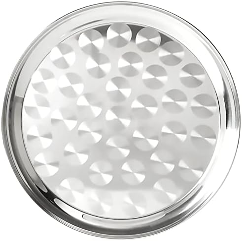 Round Tray Stainless Steel Serving Tray Golden and Silver from 12 inch to 36 inch Service Tray Thanksgiving Turkey Christmas Wedding Guests Events (20" Silver)