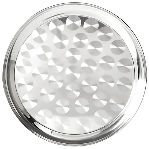 Round Tray Stainless Steel Serving Tray Golden And Silver From 12 Inch To 36 Inch Service Tray Thanksgiving Turkey Christmas Wedding Guests Events (20" Silver) #TOP24