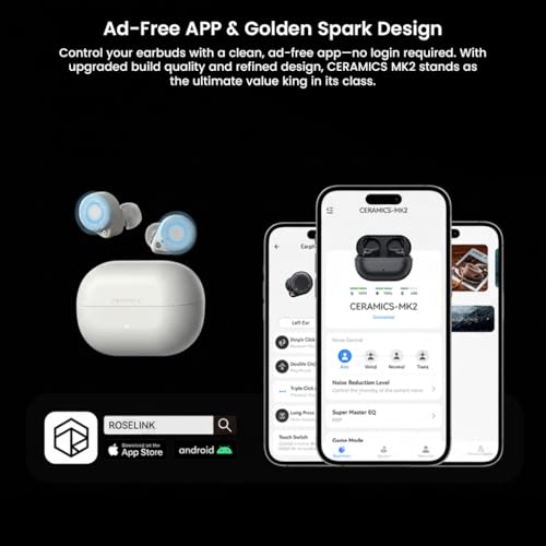 Image of Concept Kart ROSESELSA Ceramics MK2 True Wireless Earbuds, 40dB ANC, Hi-Res LDAC 990kbps, Bluetooth 6.0 Dual Device, 45H Playtime, 47ms Game Mode, IPX4 (Black)