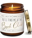 Book Lovers Gifts for Women - 'You'll Find Me at The Book Club' Candle, Old Library, Vanilla, Rose I Bookish Gifts for Women Readers I Reading Accessories for Reading Lovers I 50Hr Burn, USA Made