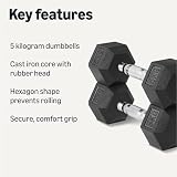 Amazon Basics Zestaw hantli sześciokątnych z powłoką gumową 5kg, czarny