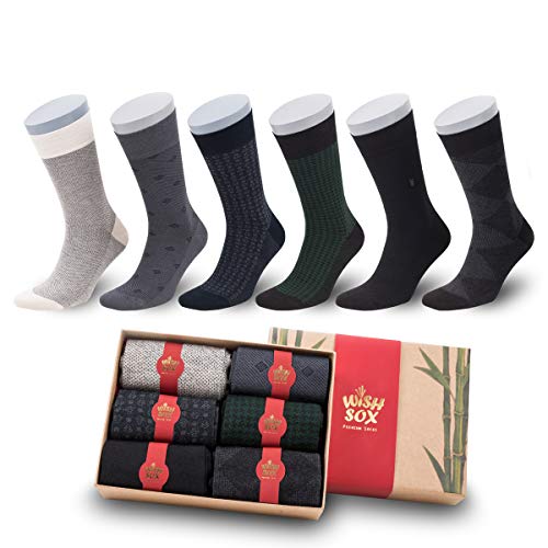 Wishsox Coffret Chaussettes Classiques en Bambou pour Homme, respirante confortable douces, lot de 6 paires,41-45,Natural (vert, noir, gris, crème) Cover
