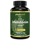 Melatonin Tabletten - 0,5mg pro Kapsel - Einschlafhilfe Erwachsene beim Jetlag - Melatonin 1mg bei 2 Kapseln - Alternative zu Schlaftabletten - plantomol® Basics