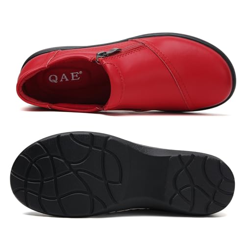Image of QAE Loafers for Women Comfort Women's Penny Loafers with Zipper Orthopedic Lightweight Slip-On Flats Casual Work Dressy Walking Business Shoes