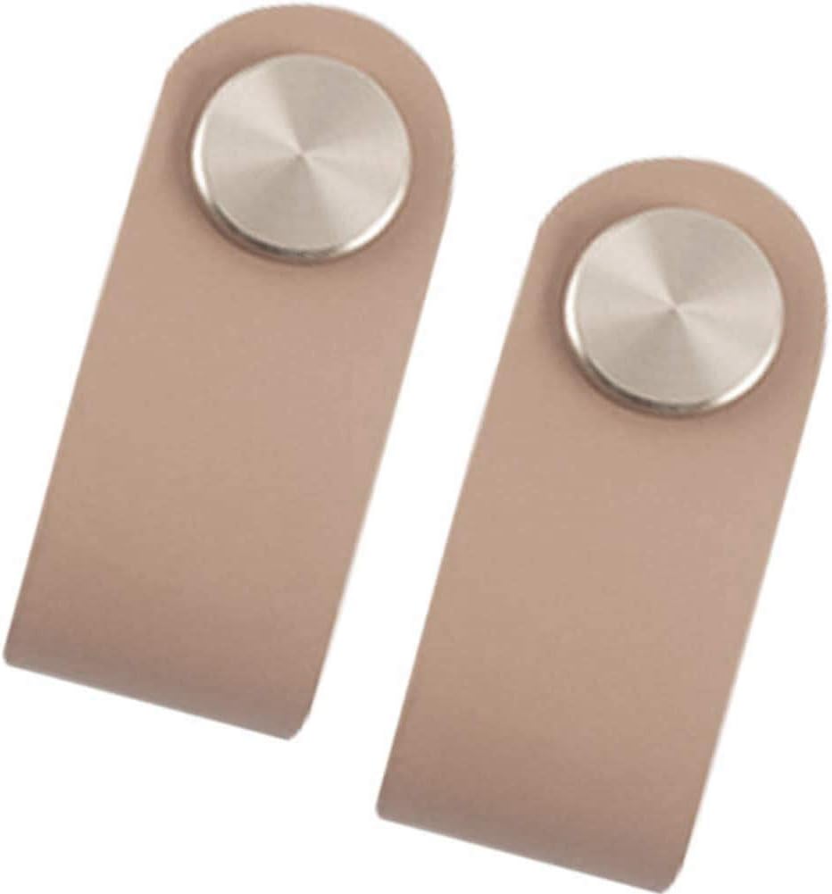 2Pcs Genuine Leather Dress Drawer Pull Loop Cupboard Handles Mordern Cabinet Knobs with Screws for Home Office Kitchen Living Room Bedroom Children's Room(Natural, Screw Length: 0.98 Inch)