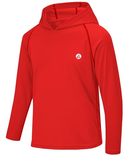 Image of Boys Grils Long Sleeve Sun Shirts UPF50+ Hoodie Thumbhole Rash Guard Quick Dry Atheltic Hiking Workout Water Playing