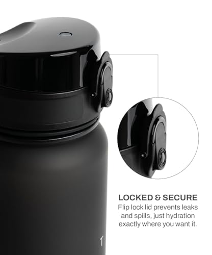 Image of TEGO Rise Tritan Water Bottle | 800ml Secure Flip Lock Lid | BPA-Free, Durable & Impact-Resistant | Wrist Strap for Easy Carry | Hydration Tracker | Gym, Office, Travel Water Bottle (Black)
