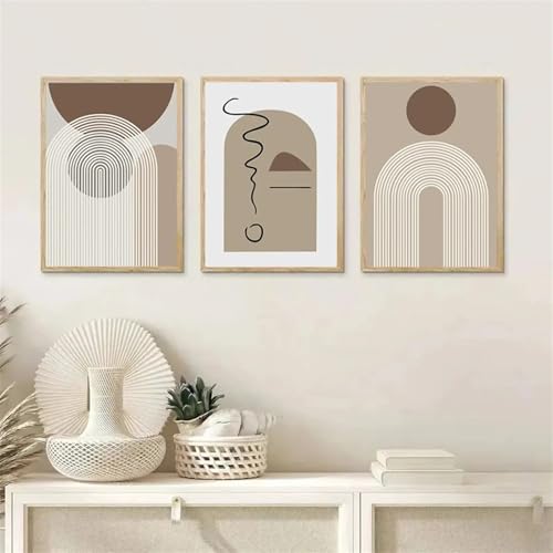 Toile abstraite beige marron d'art géométrique moderne 40x60cm