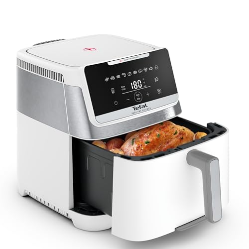 Tefal Easy Fry Silence Heißluftfritteuse 7 L Fassungsvermögen Silent-Technologie 10 voreingestellte Programme bis zu 8 Portionen abnehmbares Frontelement Weiß EY8421E0
