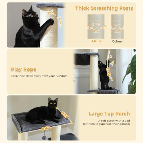 Image of 67 inch Heavy Duty Cat Tree for Indoor Cats, XXL Cat Tower with Thick Post | XXL Cat Tower with 13 Thick Scratching Posts (φ4.3 inch), Large Perch, Spacious Condo & Big Hammock - for Maine Coon up to 20 lbs