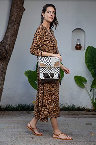 Myra Bag Rug & Patches Upcycled Canvas & Cowhide Shoulder Bag S-1370 #TOP2