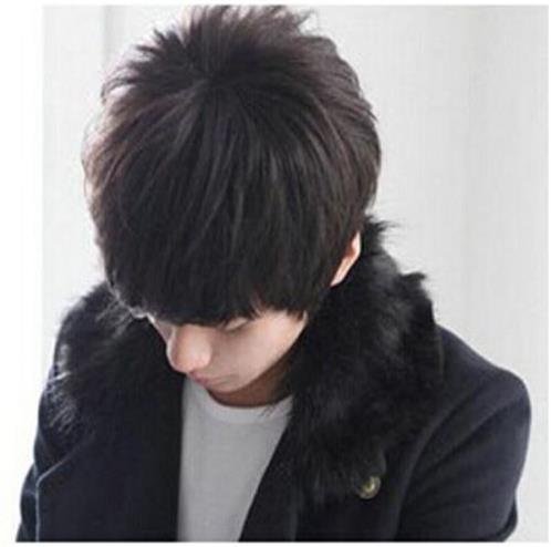 E Support™ Korean Anime Men Party Cool Boys Full Short Hair Cosplay Wigs Black #TOP3