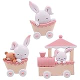 PRETYZOOM 3pcs Mini Train Ornaments Set MIninature Resin Rabbit Decoration Easter Bunny Cake Topper Figurines Dollhouse Fairy Garden Ornaments