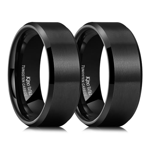 King Will Tungsten Men's Wedding Ring - Available in 6mm to 10mm, Black/Silver, Matte Finish, Beveled Polished Edge, Comfort Fit 8mm Black-2 9
