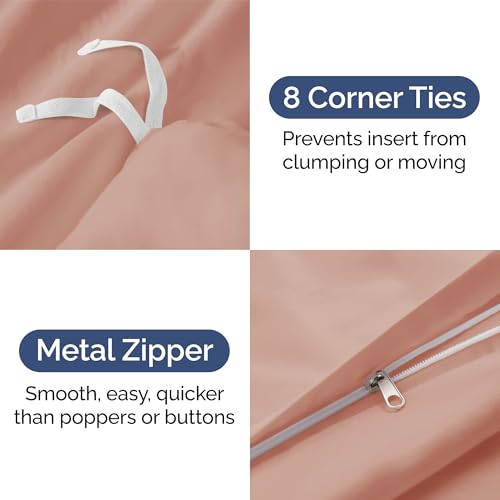 Image of Duvet Cover Full Size Set - Extra Soft Full Duvet Cover 80 inch x 90 inch with 2 Pillow Shams for Women, Men, Kids & Teens - Hotel Luxury, Easy-Care w / Zipper Closures & Ties - Comfy and Breathable (Mauve)