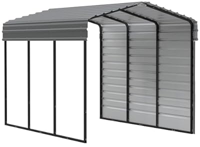 Arrow Carports Galvanized Steel Carport, with 1-Sided Enclosure, Compact Car Metal Carport Kit, 10' x 15' x 9', Charcoal