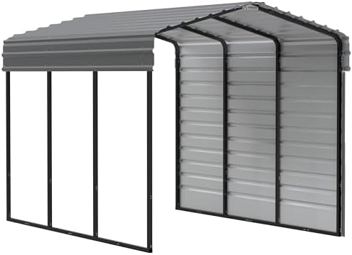 Arrow Carports Galvanized Steel Carport, with 1-Sided Enclosure, Compact Car Metal Carport Kit, 10