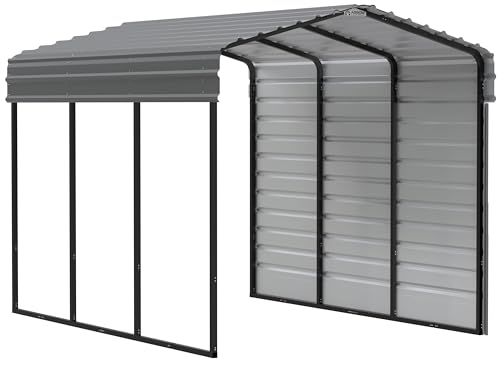 Arrow Carports Galvanized Steel Carport, with 1-Sided Enclosure, Compact Car Metal Carport Kit, 10